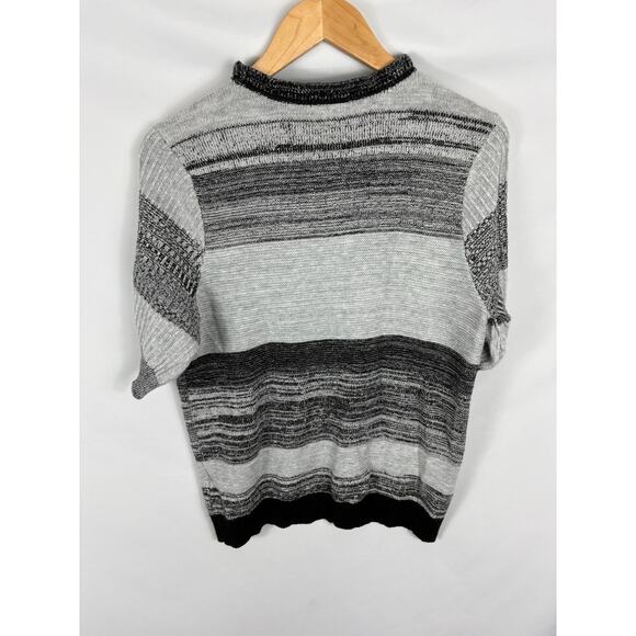 Halogen Short Sleeve Mock Neck Grey Black Knit Sweater Size Large - Picture 4 of 4